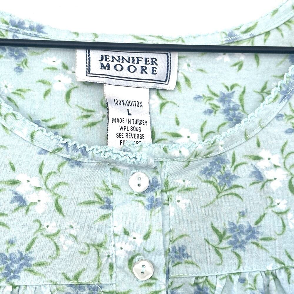 Vintage 90s Jennifer Moore 100% Cotton Nightgown floral Cottage House Dress L - Picture 3 of 11
